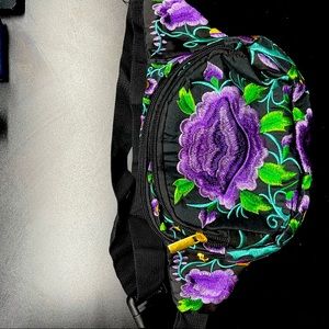 Purple embroidered fanny pack